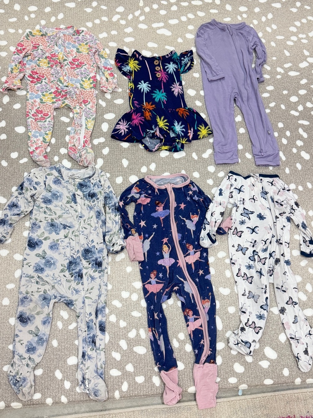 Lot of 6 bamboo footies baby girl zippy romper sleeper floral twirl onesie